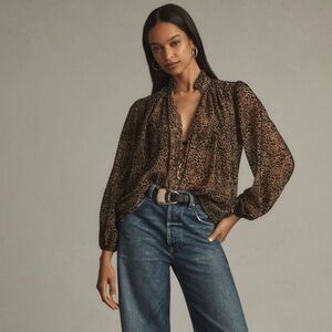 Anthropologie Estela Burnout Sheer Animal Print Blouse- L